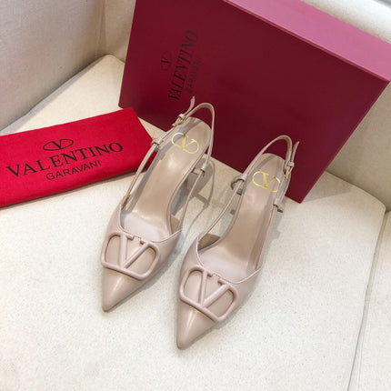 VLOGO SIGNATURE LIGHT PINK CALFSKIN HIGH SLINGBACK PUMP 7 CM