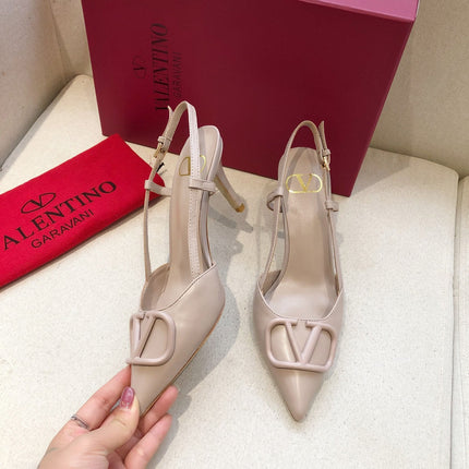 VLOGO SIGNATURE LIGHT PINK CALFSKIN HIGH SLINGBACK PUMP 7 CM