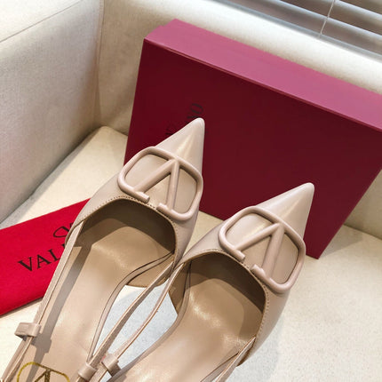 VLOGO SIGNATURE LIGHT PINK CALFSKIN HIGH SLINGBACK PUMP 7 CM