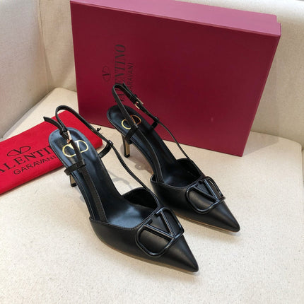 VLOGO SIGNATURE BLACK CALFSKIN HIGH SLINGBACK PUMP 7 CM