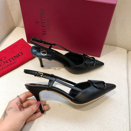 VLOGO SIGNATURE BLACK CALFSKIN HIGH SLINGBACK PUMP 7 CM