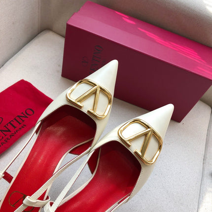 VLOGO SIGNATURE WHITE CREAM CALFSKIN HIGH SLINGBACK PUMP 4 CM