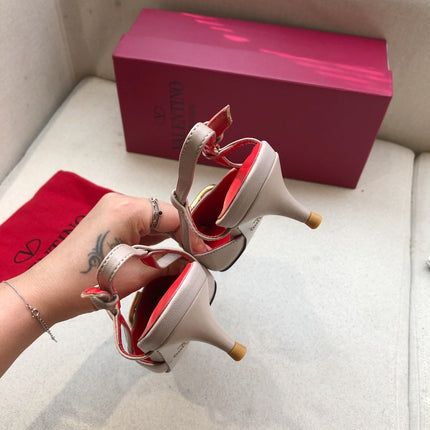 VLOGO SIGNATURE PALE PINK CALFSKIN HIGH SLINGBACK PUMP 4 CM WITH GOLD LOGO