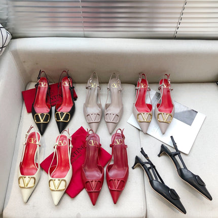 VLOGO SIGNATURE PALE PINK CALFSKIN HIGH SLINGBACK PUMP 4 CM WITH GOLD LOGO