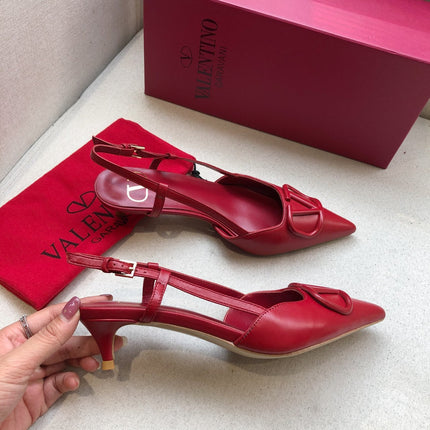 VLOGO SIGNATURE CHERRY RED CALFSKIN HIGH SLINGBACK PUMP 4 CM