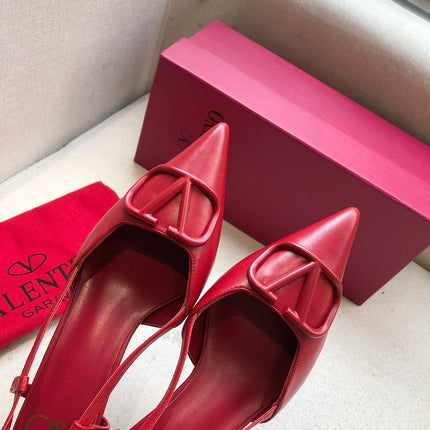 VLOGO SIGNATURE CHERRY RED CALFSKIN HIGH SLINGBACK PUMP 4 CM