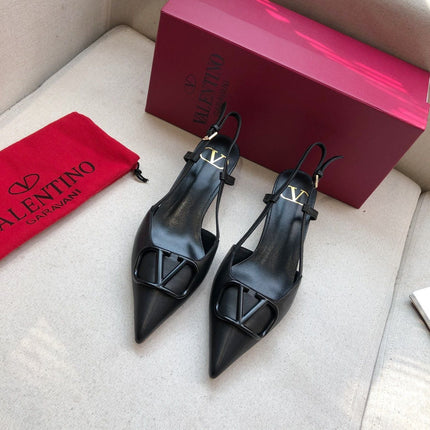 VLOGO SIGNATURE BLACK CALFSKIN HIGH SLINGBACK PUMP 4 CM