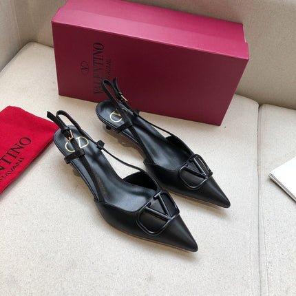 VLOGO SIGNATURE BLACK CALFSKIN HIGH SLINGBACK PUMP 4 CM