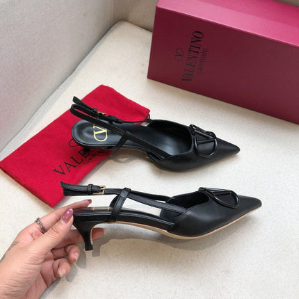 VLOGO SIGNATURE BLACK CALFSKIN HIGH SLINGBACK PUMP 4 CM
