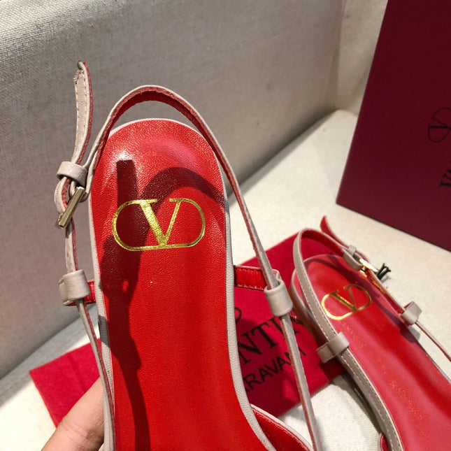 VLOGO SIGNATURE CREPE PINK CALFSKIN FLAT SLINGBACK PUMP