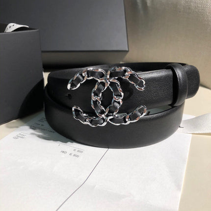 CC MEDIUM 30 MM BELT BLACK CALFSKIN SILVER HARDWARE