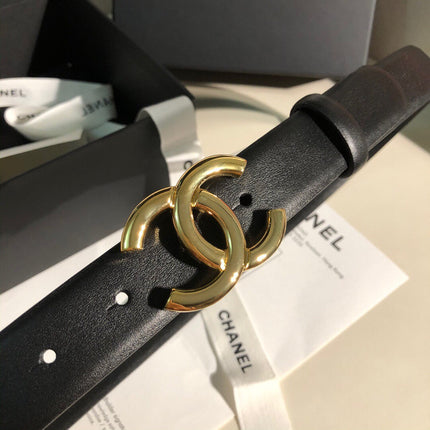CC MEDIUM 30 MM BELT BLACK CALFSKIN GOLD BUCKLE