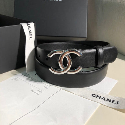 CC MEDIUM 30 MM BELT BLACK CALFSKIN SILVER BUCKLE