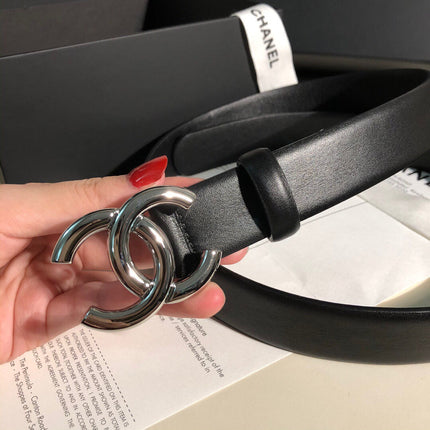 CC MEDIUM 30 MM BELT BLACK CALFSKIN SILVER BUCKLE
