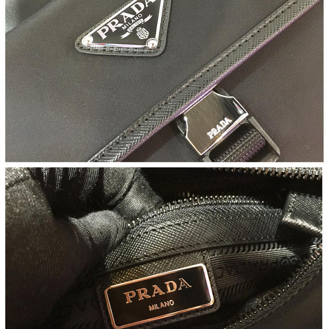 TRIANGLE LOGO CROSSBODY BAG 25 IN BLACK RE-NYLON AND SAFFIANO LEATHER TRIM