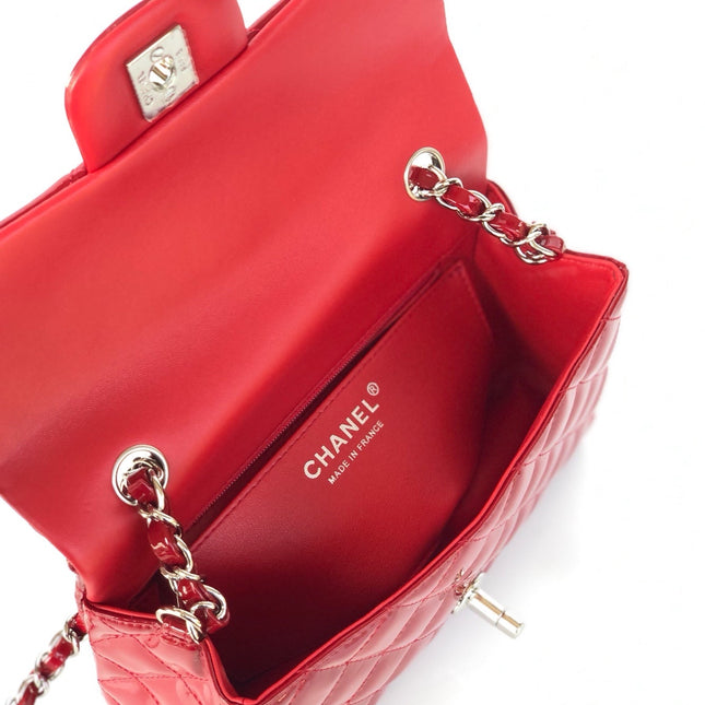 MINI RECTANGLE FLAP BAG 20CM RED PATENT CALFSKIN SILVER HARDWARE