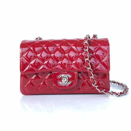MINI RECTANGLE FLAP BAG 20CM RED PATENT CALFSKIN SILVER HARDWARE