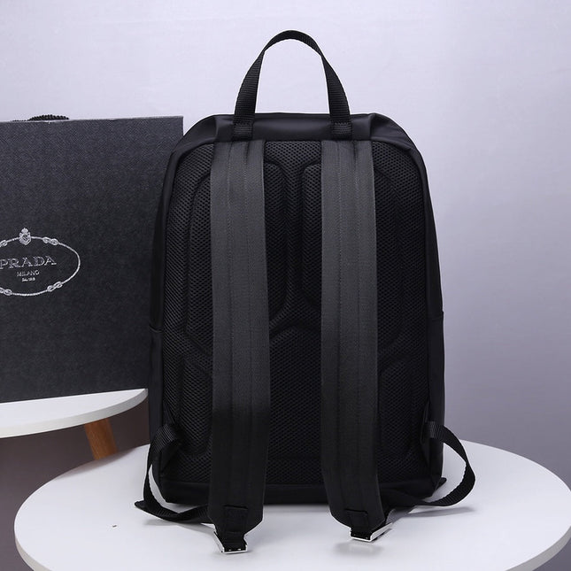 PRA BACKPACK 39 IN BLACK RE-NYLON AND SAFFIANO LEATHER