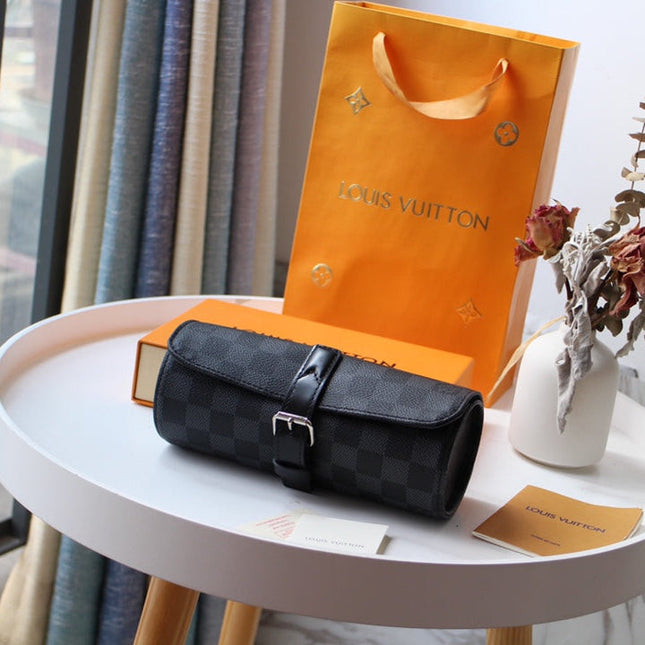 LV 25S ASTUCCIO PER 3 OROLOGI 20 IN BLACK DAMIER GRAPHITE CALFSKIN