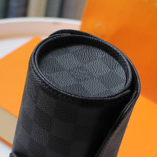 LV 25S ASTUCCIO PER 3 OROLOGI 20 IN BLACK DAMIER GRAPHITE CALFSKIN