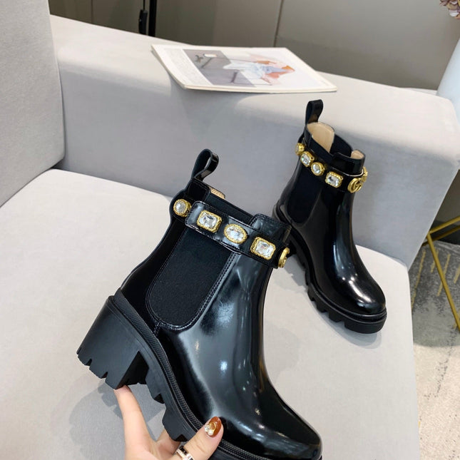 GG CRYSTAL ANKLE BOOTS IN BLACK CALFSKIN GHW
