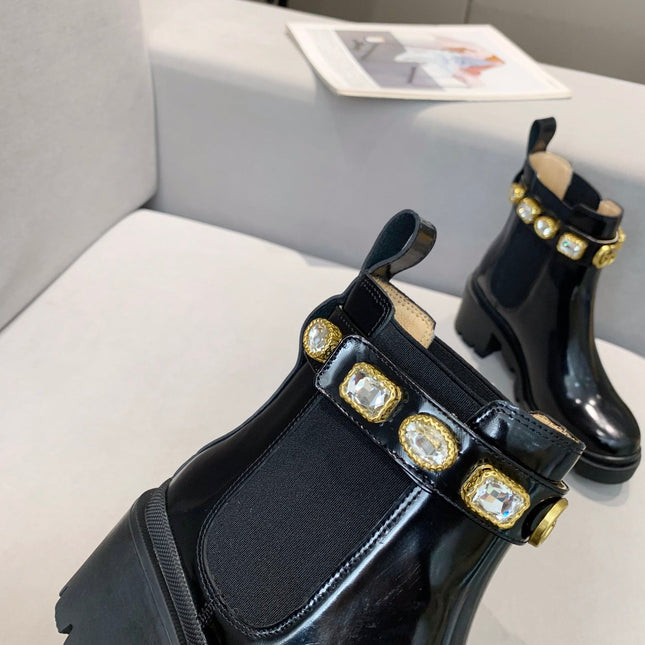 GG CRYSTAL ANKLE BOOTS IN BLACK CALFSKIN GHW