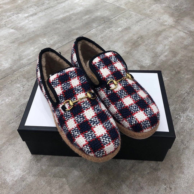 GG HORSEBIT LOAFER IN COLORFUL TWEED AND LAMB FUR LINING