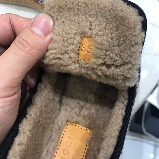 GG HORSEBIT LOAFER IN COLORFUL TWEED AND LAMB FUR LINING