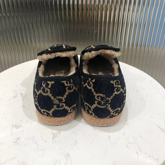 GG HORSEBIT LOAFER IN BLACK MIX YELLOW WOOL AND LAMB FUR LINING