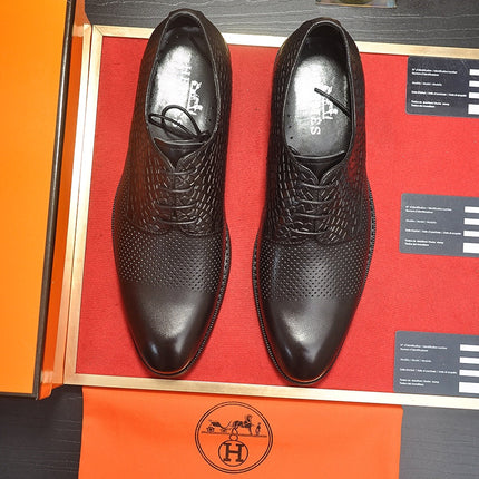 HM BUSINESS LACE UP SHOES BLACK CALFSKIN WITH MESH MOTIF