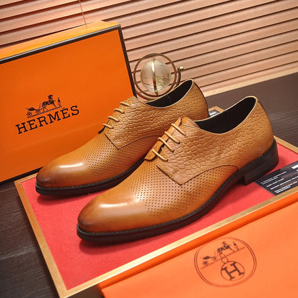 HM BUSINESS LACE UP SHOES BRONZE CALFSKIN WITH MESH MOTIF