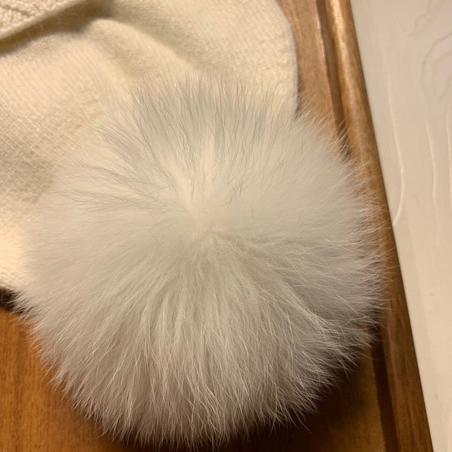 BEANIE HAT IN WHITE WOOL AND RABBIT FUR 361435