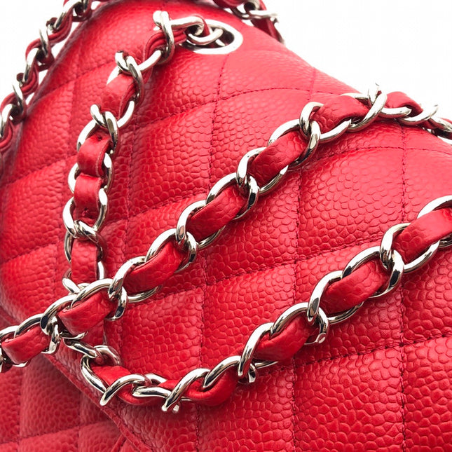 FLAP BAG MEDIUM 25CM RED CAVIAR SILVER HARDWARE