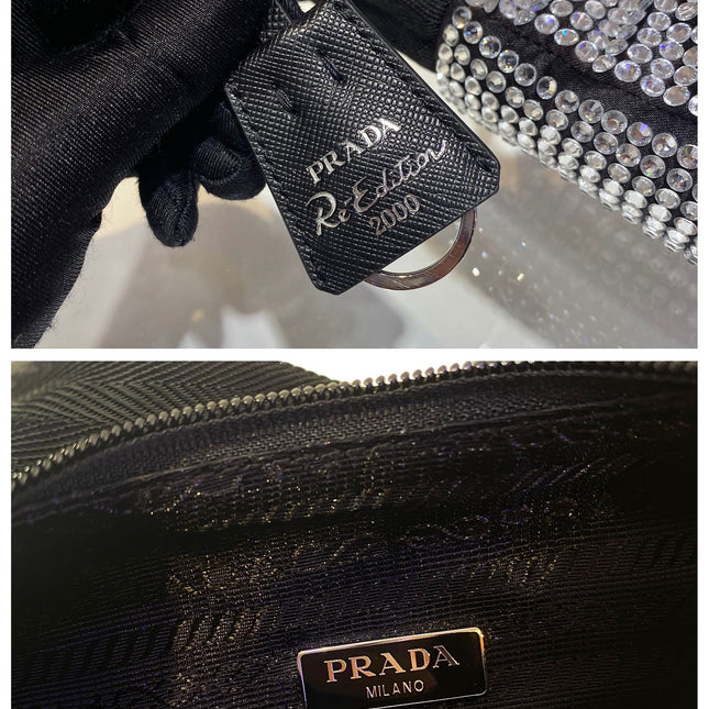 SPARKLING HOBO BAG 23 IN BLACK NYLON ATTACHED FULLY CRYSTALS