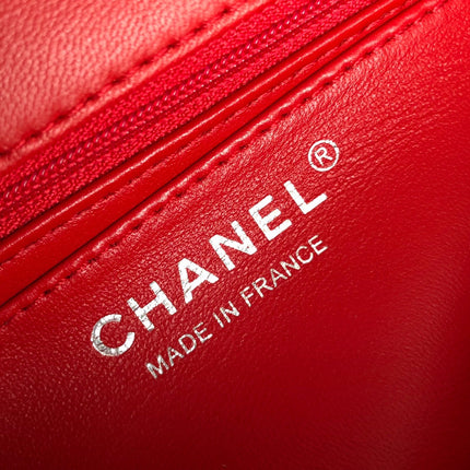 MINI RECTANGLE FLAP BAG 20CM RED LAMBSKIN SILVER HARDWARE