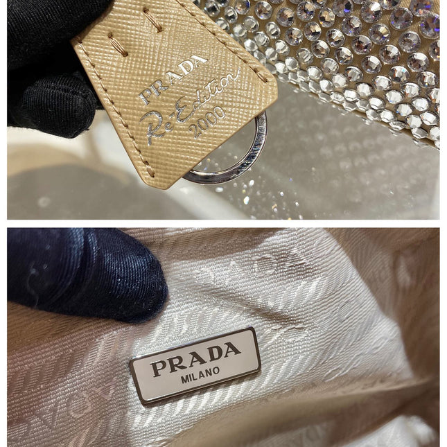 SPARKLING HOBO BAG 23 IN BEIGE NYLON ATTACHED FULLY CRYSTALS