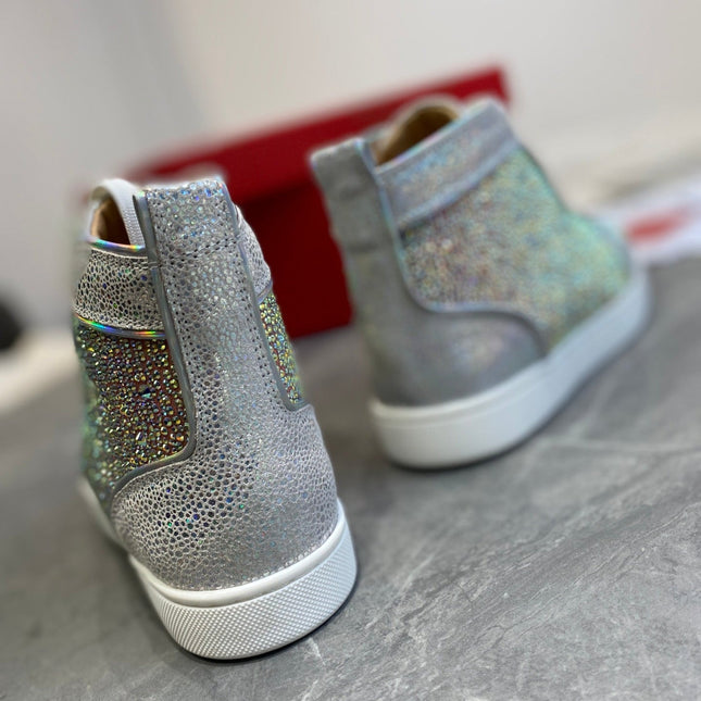 SUPER LOUIS STRASS STUDDED HIGH-TOP SNEAKERS IN SILVER AND PINK CALFSKIN