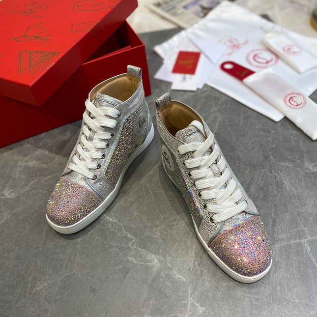 SUPER LOUIS STRASS STUDDED HIGH-TOP SNEAKERS IN SILVER AND PINK CALFSKIN