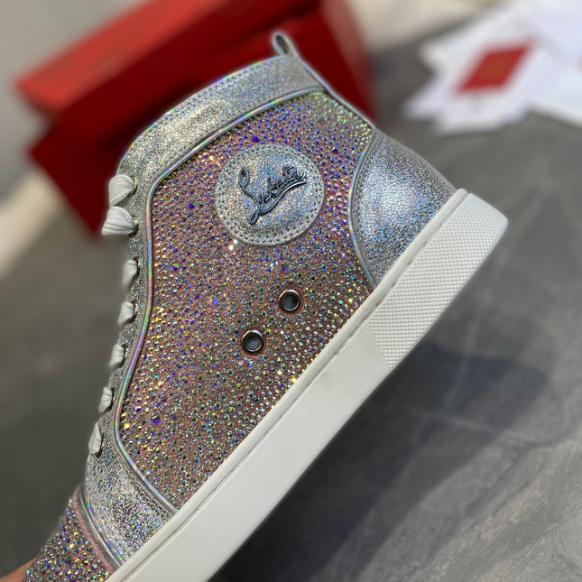 SUPER LOUIS STRASS STUDDED HIGH-TOP SNEAKERS IN SILVER AND PINK CALFSKIN