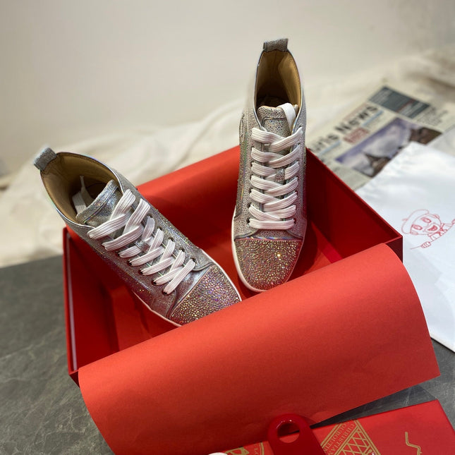 SUPER LOUIS STRASS STUDDED HIGH-TOP SNEAKERS IN SILVER AND PINK CALFSKIN