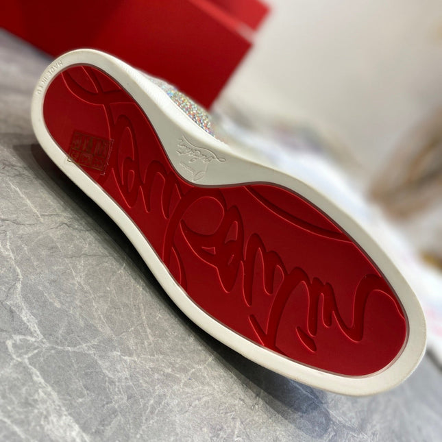 SUPER LOUIS STRASS STUDDED HIGH-TOP SNEAKERS IN SILVER AND PINK CALFSKIN