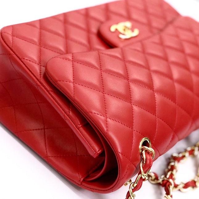 FLAP BAG JUMBO 30CM RED LAMBSKIN GOLD HARDWARE