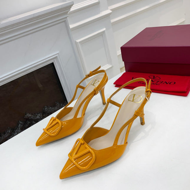 VLOGO SIGNATURE MUSTARD YELLOW PATENT LEATHER SLINGBACK PUMP