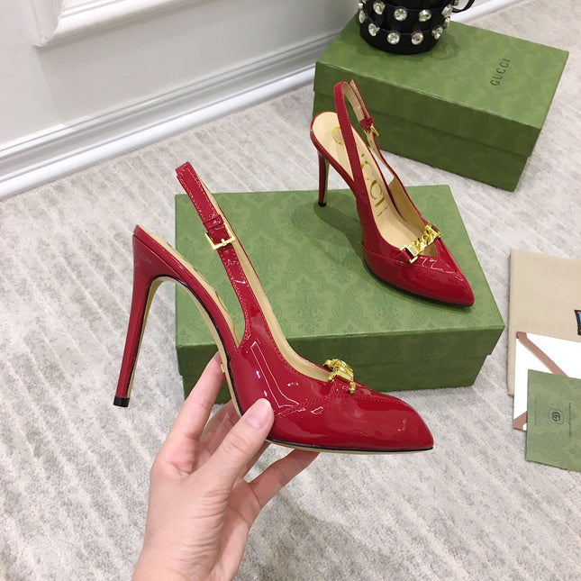 GG HIGH HEEL SLINGBACK RUBY CALFSKIN WITH CHAIN