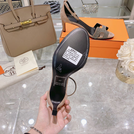 PREMIERE 70 SANDAL IN LIGHT BROWN SUEDE WITH CRYSTALS