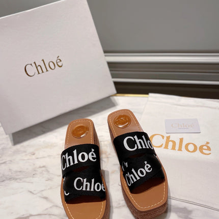 WOODY WEDGE IN BLACK DENIM WITH WHITE LOGO