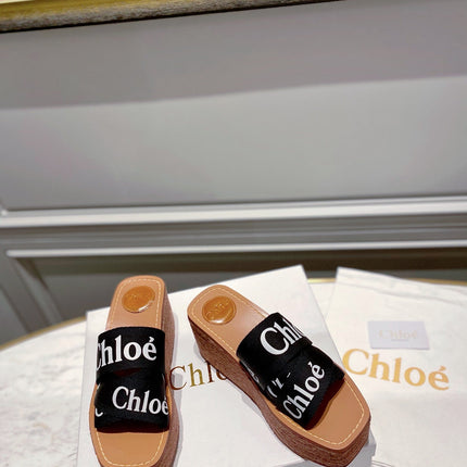 WOODY WEDGE IN BLACK DENIM WITH WHITE LOGO