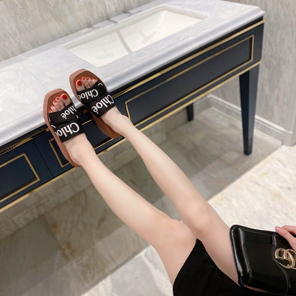 WOODY WEDGE IN BLACK DENIM WITH WHITE LOGO