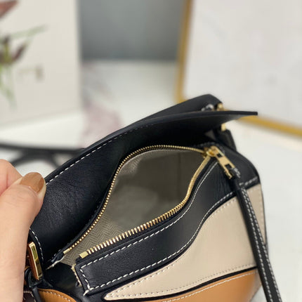 LOE MINI 18 PUZZLE BAG IN BROWN MIX BEIGE AND BLACK CALFSKIN