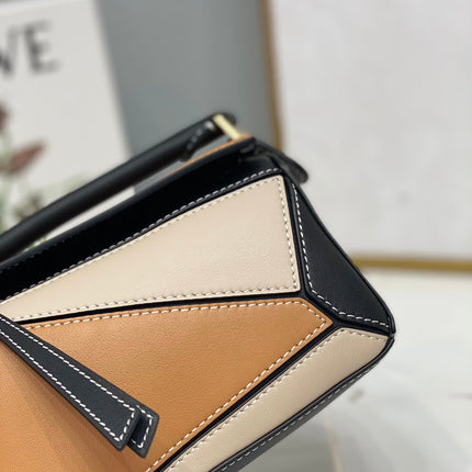 LOE MINI 18 PUZZLE BAG IN BROWN MIX BEIGE AND BLACK CALFSKIN